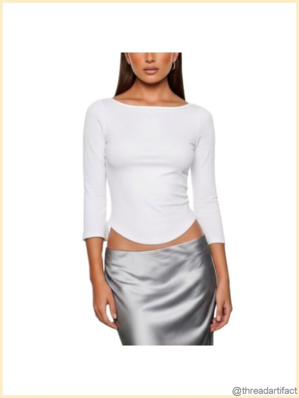 Women 3/4 Sleeve Boat Neck Slim Fit Bell Sleeve T-Shirt